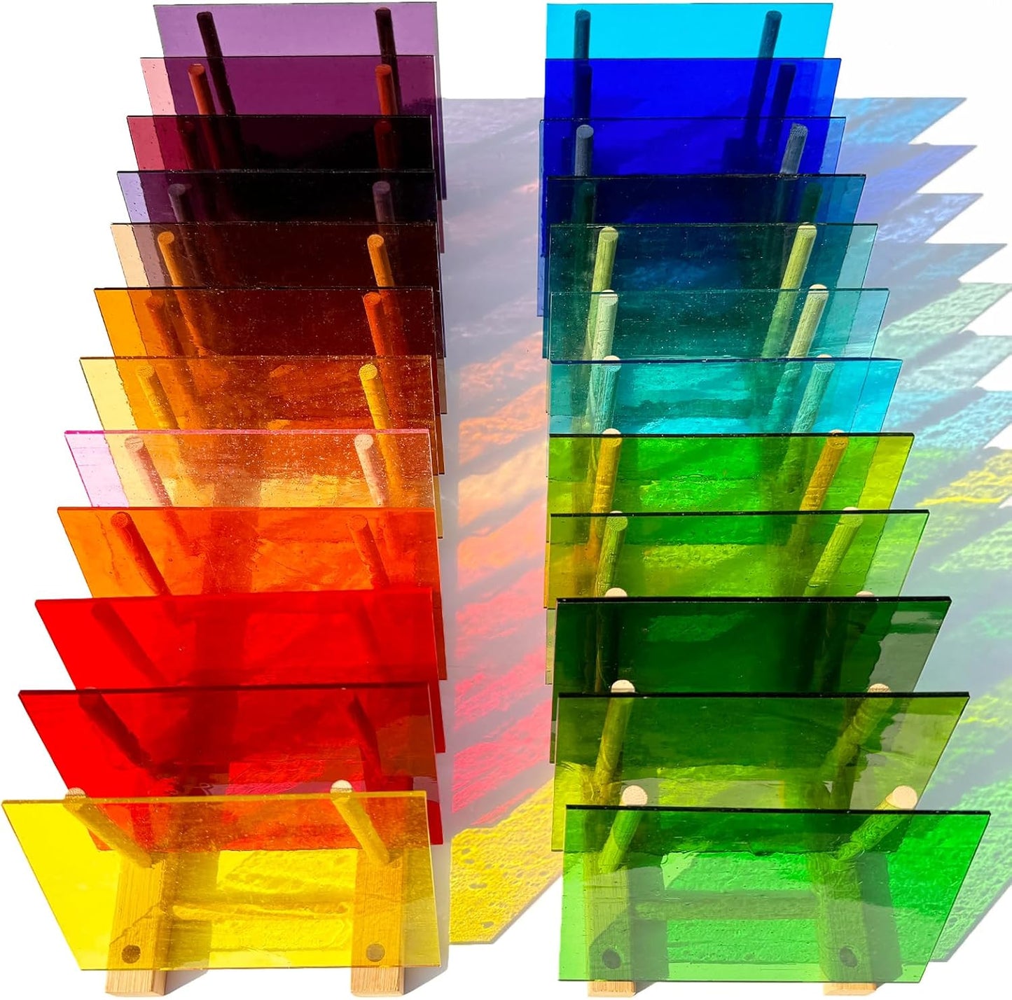 ILLUCKAI 24 Sheets Transparent Stained Glass Sheets Variety Pack, 4 X 6 inch Cathedral Art Glass Mosaic Tiles for Home Decor, Stained Glass Supplies for Projects and Crafts