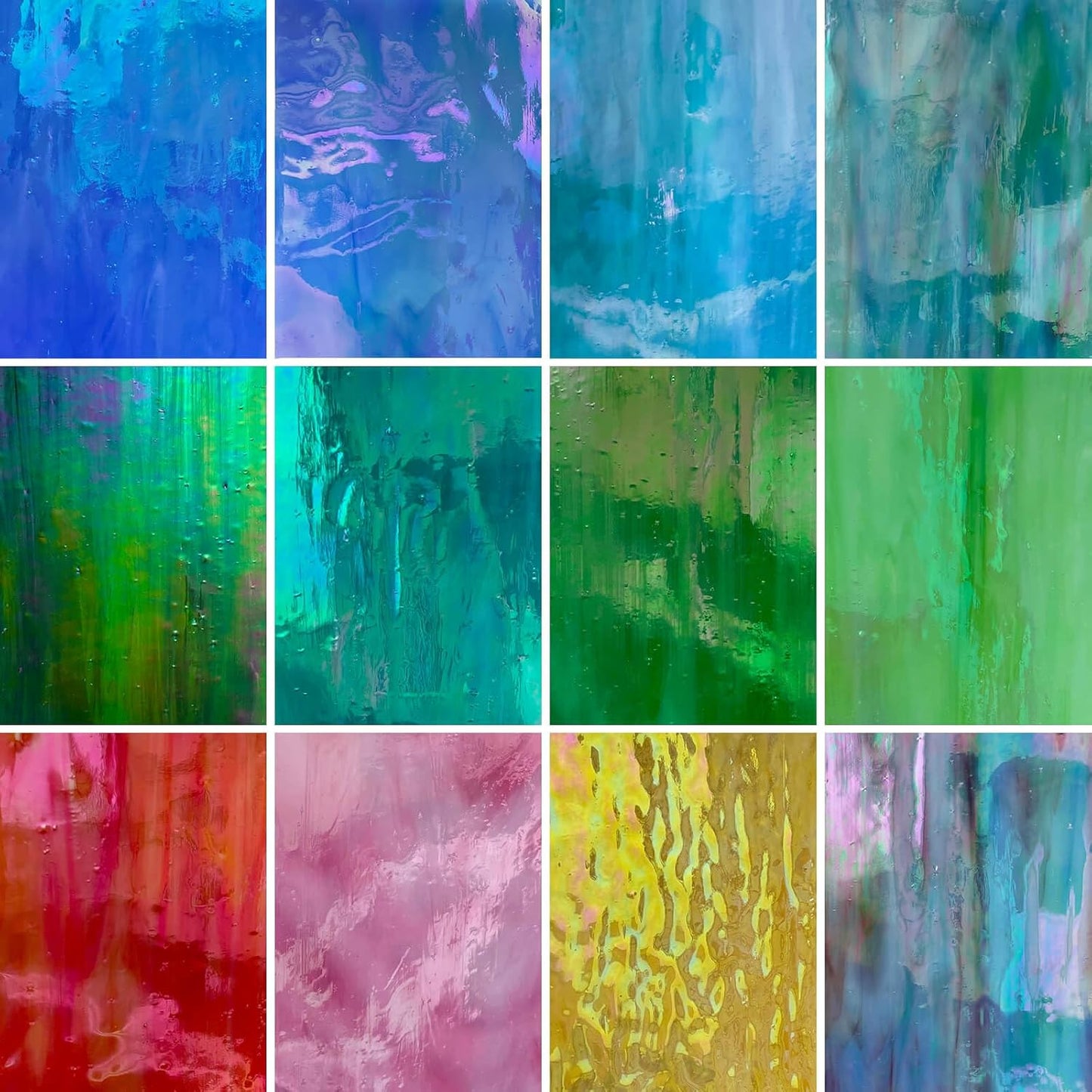 LITMIND 12 Sheets Smooth Translucent Texture Stained Glass Variety Pack - 6x4 Inch Assorted Cathedral Art Glass for Crafts & Stunning Mosaic Projects with Mist Pattern