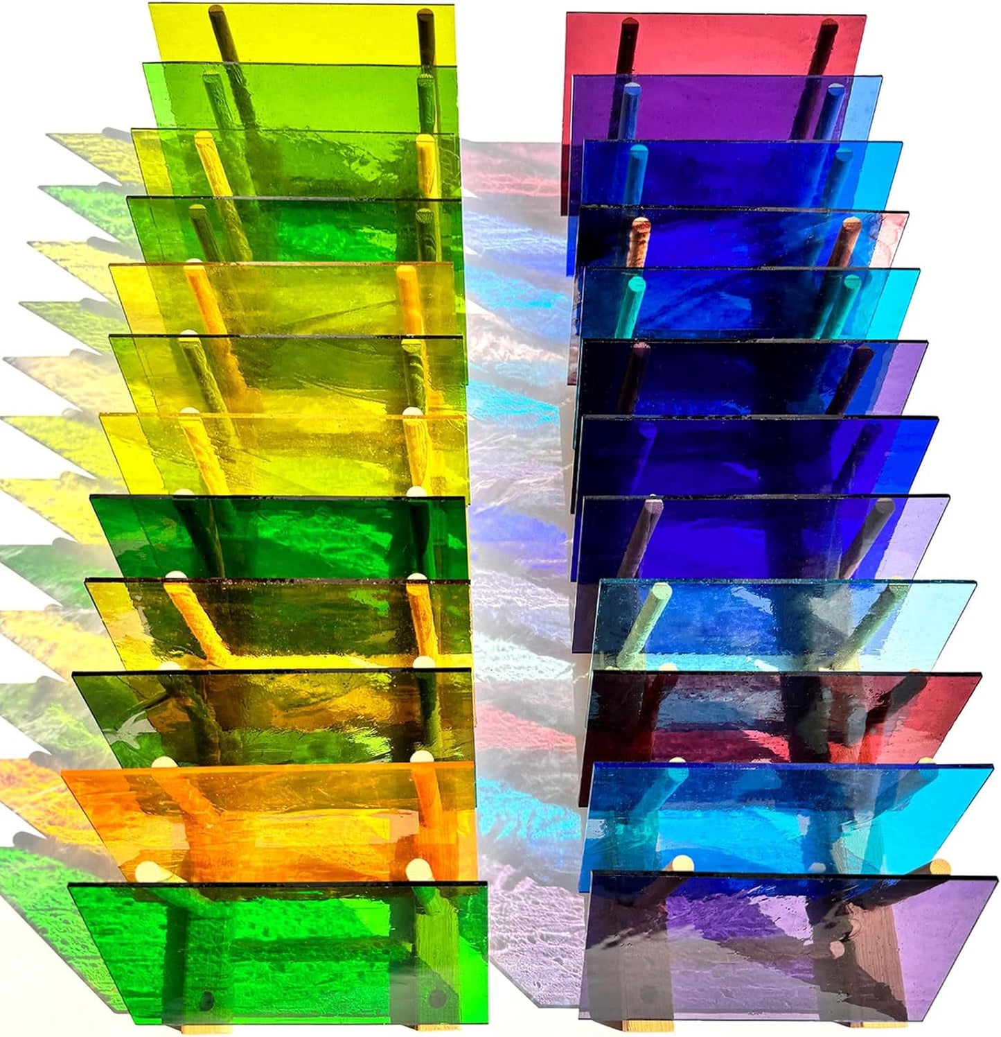 ILLUCKAI 24 Sheets Transparent Stained Glass Sheets Variety Pack, 4 X 6 inch Cathedral Art Glass Mosaic Tiles for Home Decor, Stained Glass Supplies for Projects and Crafts