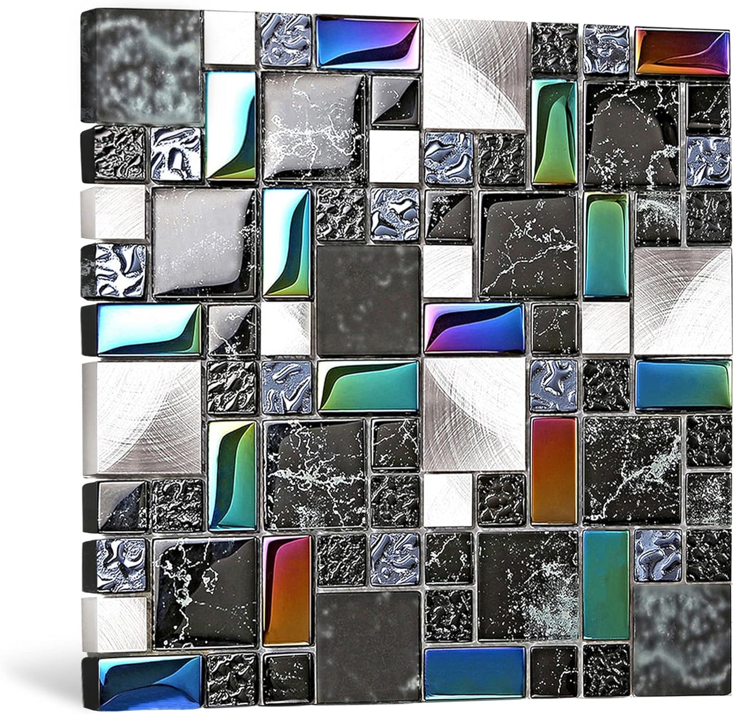 Blujellyfish Red Wine Colors Glass Tile 2'' x 2'' Leaf Carving Imprints Antique Mosaics Textured Rose Gold Metal Kitchen Bathroom Walls Backsplash Tiles (Pack of 5 Square Feet)