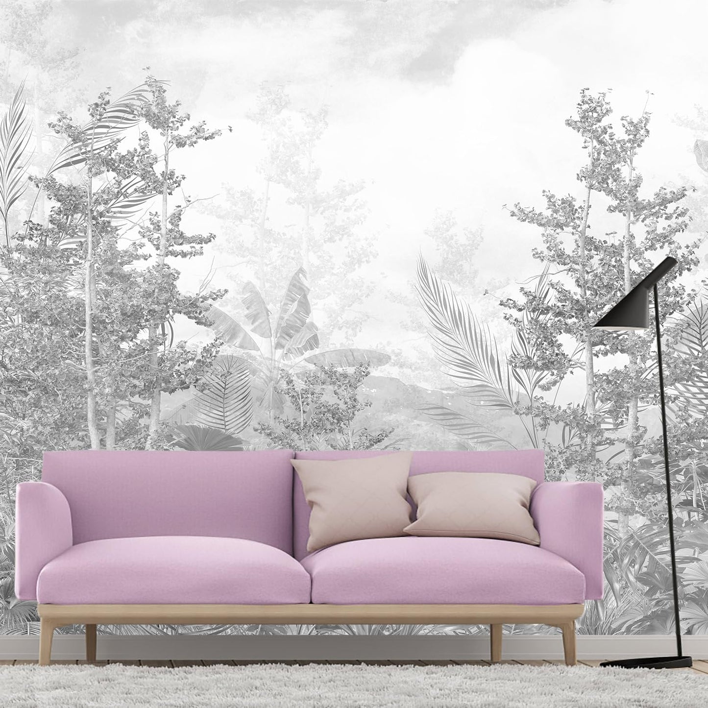 Grey Gold Forest Wallpaper, Beautiful Ink Charm, Mountain Forest, Freehand Bedroom Background Mural(Non-self-Adhesive Wall Stickers)