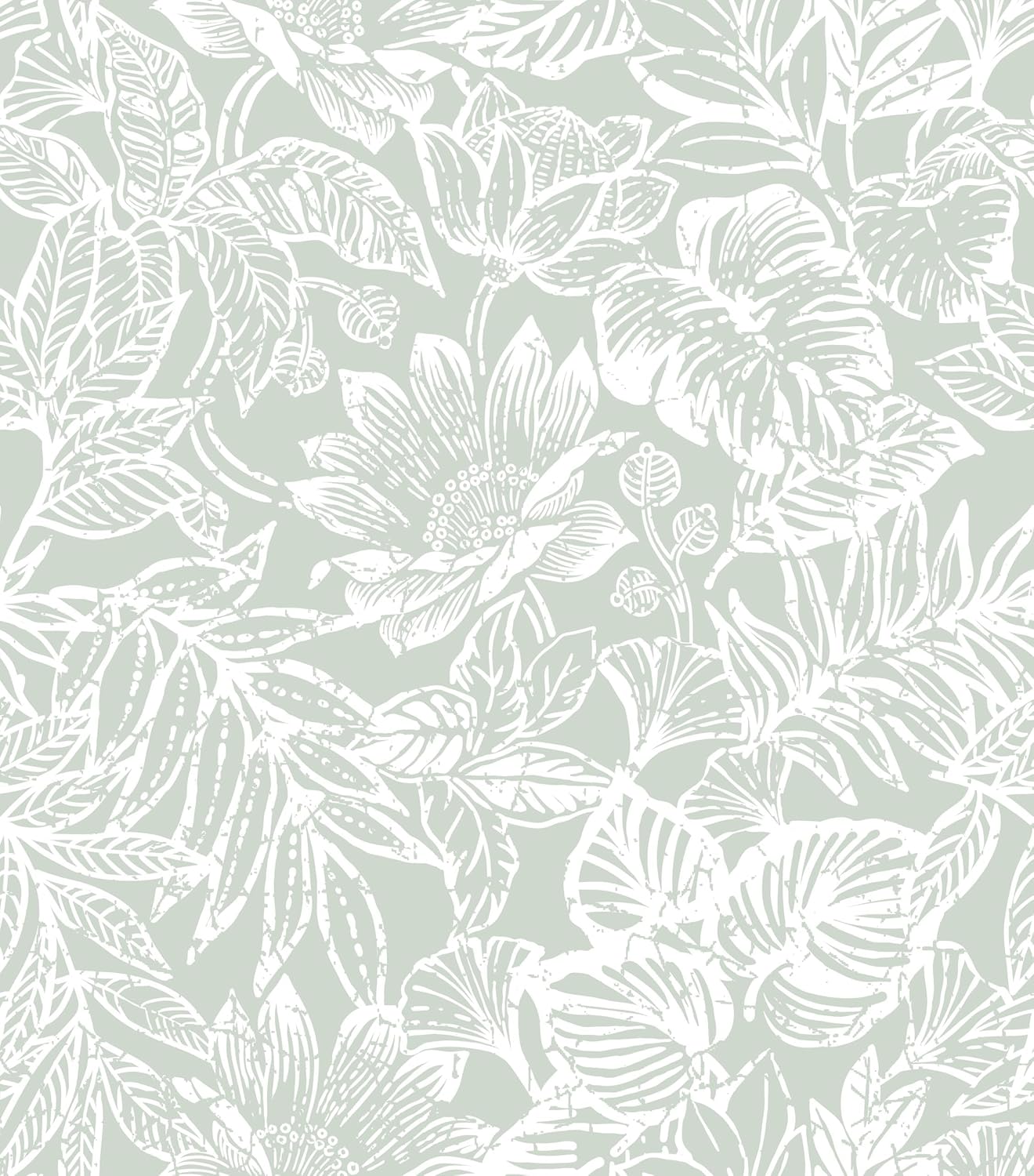 CiCiwind Peel and Stick Wallpaper Green and White Floral Removable Self Adhesive Modern Contact Paper Tropical Leaf Wall Paper Bathroom Bedroom Laundry Room Papel Tapiz para Pared 17.3"×78.7"
