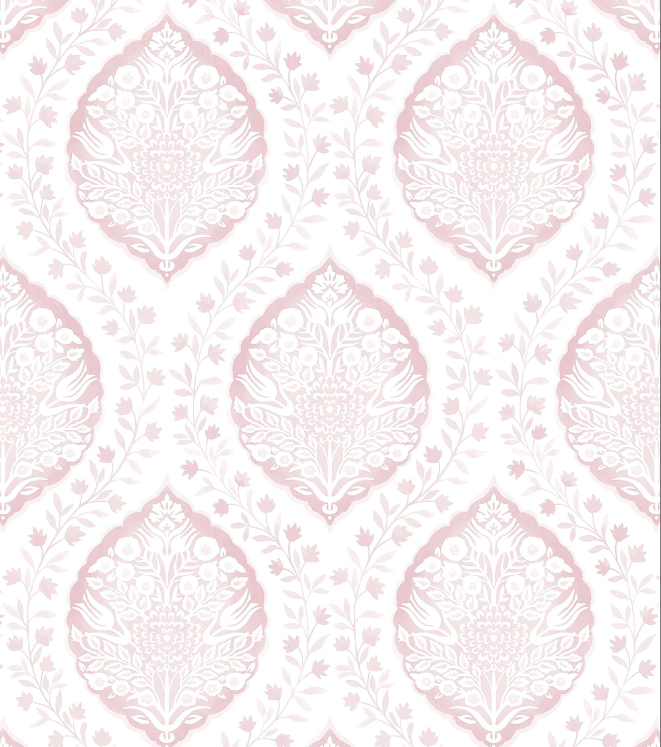 CiCiwind Pink Floral Peel and Stick Wallpaper Farmhouse Removable Self Adhesive Modern Wall Paper for Bedroom Bathroom Light Green Leaf Contact Paper for Cabinets Shelf Drawer 17.3" × 78.7"