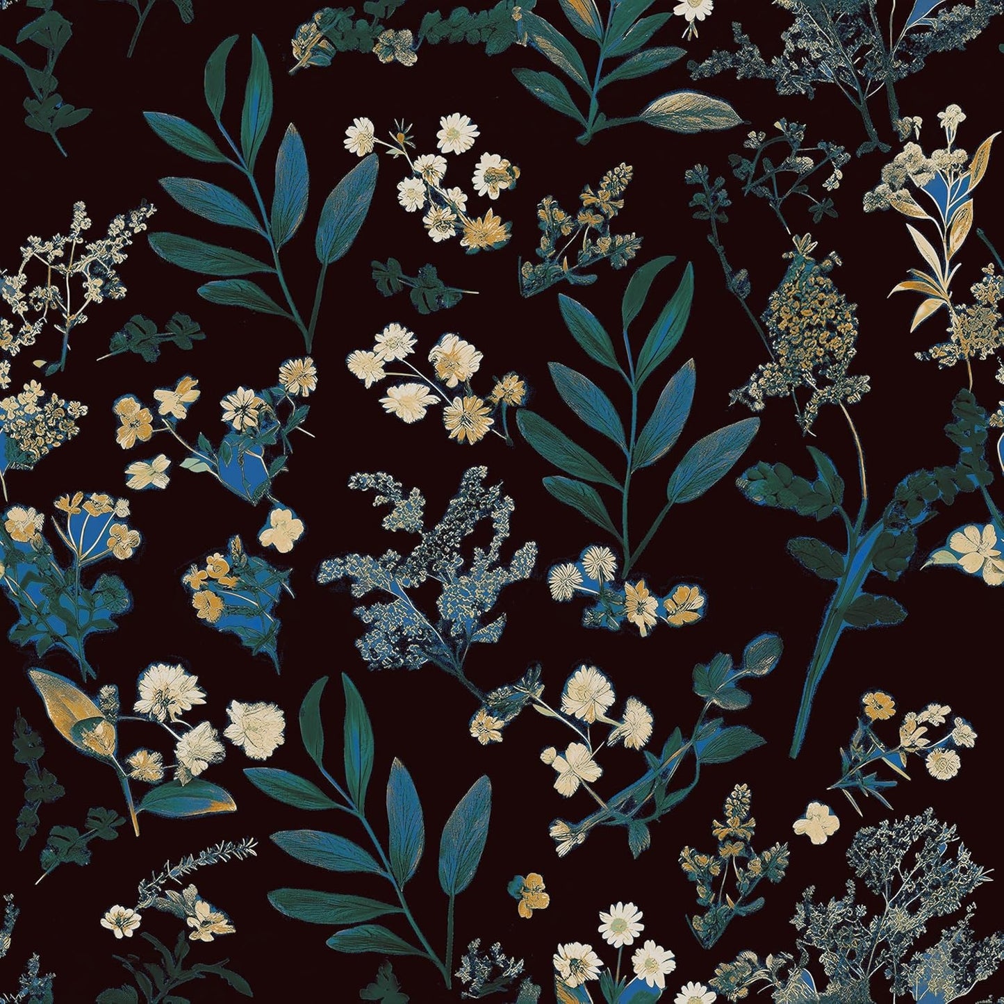 Goth Wallpaper Peel and Stick Dark Floral Wallpaper 17.5'' x 393'' Gold Leaf Contact Paper Vinyl Waterproof Self Adhesive Boho Botanical Wall Paper for Bedroom Cabinet Décor