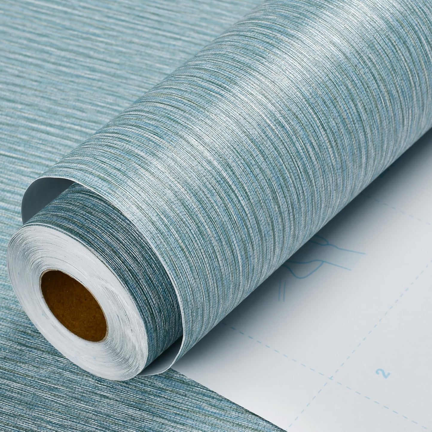 Haimin Grasscloth Wallpaper Peel and Stick 20.9in X 393in Fabric Contact Paper Wall Paper Textured Wallpaper Horizontal Stripes Look Self-Adhesive Thick Vinyl Embossed (Light Blue)