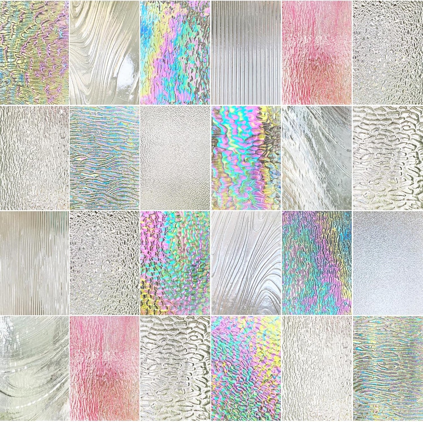 ILLUCKAI 24 Sheets Transparent Stained Glass Sheets Variety Pack, 4 X 6 inch Cathedral Art Glass Mosaic Tiles for Home Decor, Stained Glass Supplies for Projects and Crafts