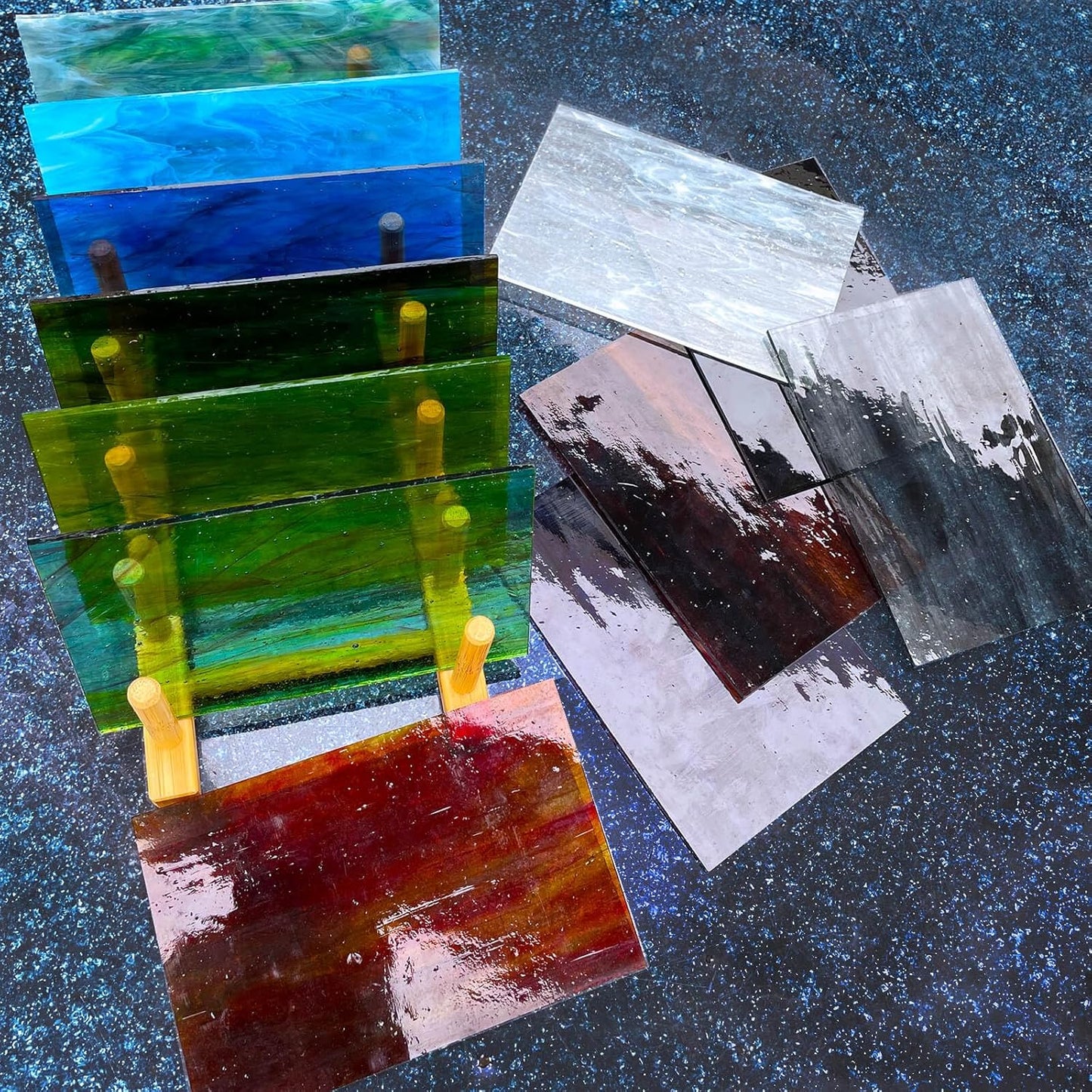LITMIND 12 Sheets Smooth Translucent Texture Stained Glass Variety Pack - 6x4 Inch Assorted Cathedral Art Glass for Crafts & Stunning Mosaic Projects with Mist Pattern
