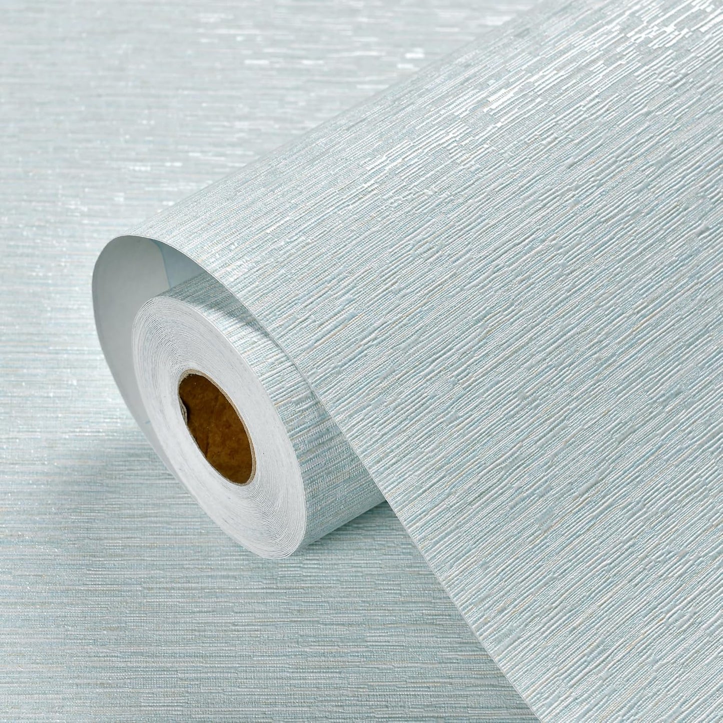 Haimin Grasscloth Wallpaper Peel and Stick 20.9in X 393in Fabric Contact Paper Wall Paper Textured Wallpaper Horizontal Stripes Look Self-Adhesive Thick Vinyl Embossed (Light Blue)