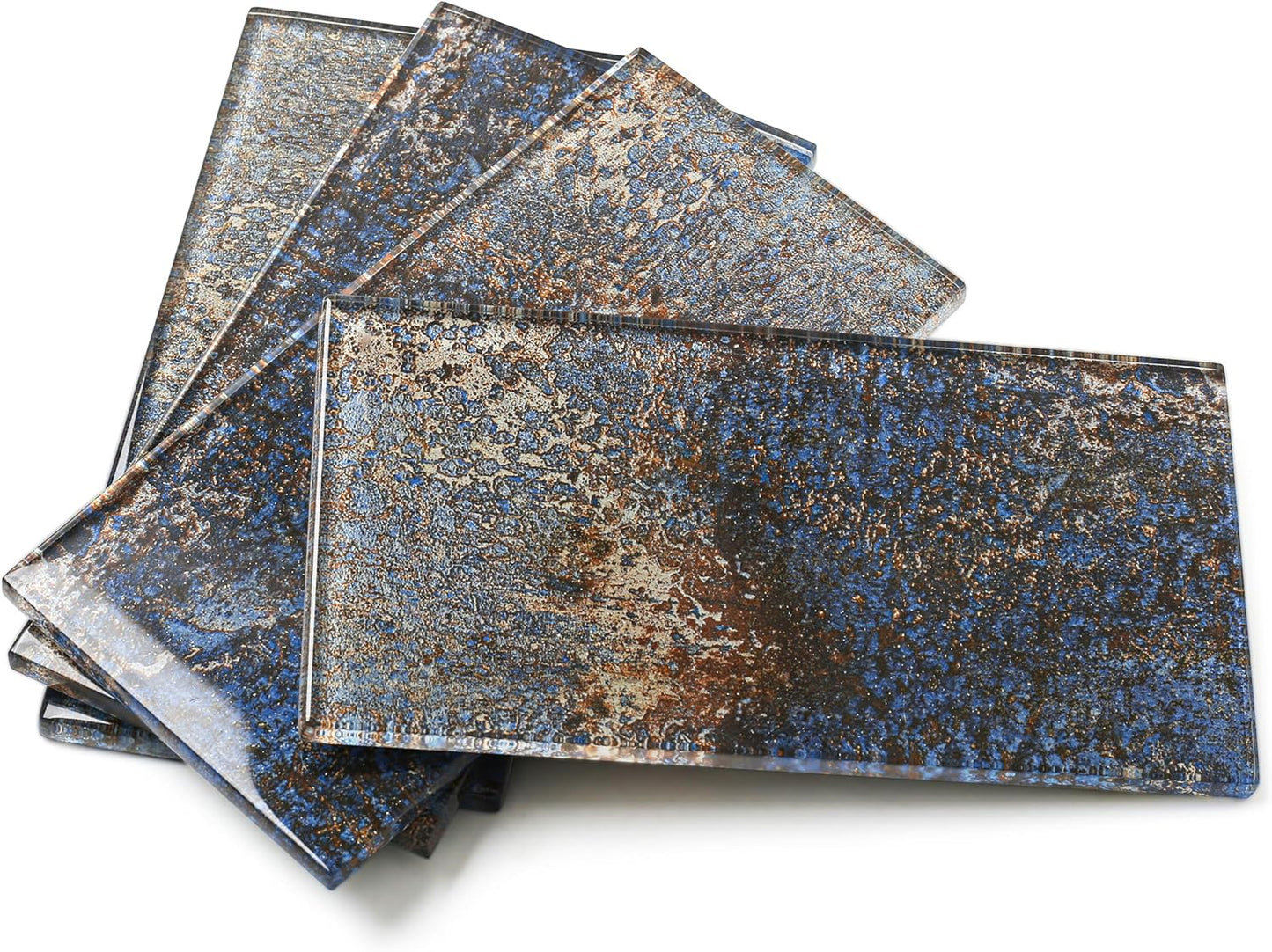 Blujellyfish Glass Subway Tile 3x6 Inch Antique Blue Tiles for Kitchen Backsplash Bathroom Accent Wall Glass Mosaic Tile (Pack of 20)