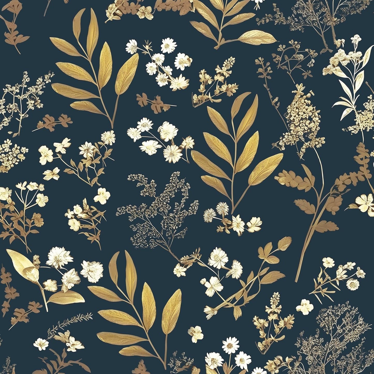 Goth Wallpaper Peel and Stick Dark Floral Wallpaper 17.5'' x 393'' Gold Leaf Contact Paper Vinyl Waterproof Self Adhesive Boho Botanical Wall Paper for Bedroom Cabinet Décor