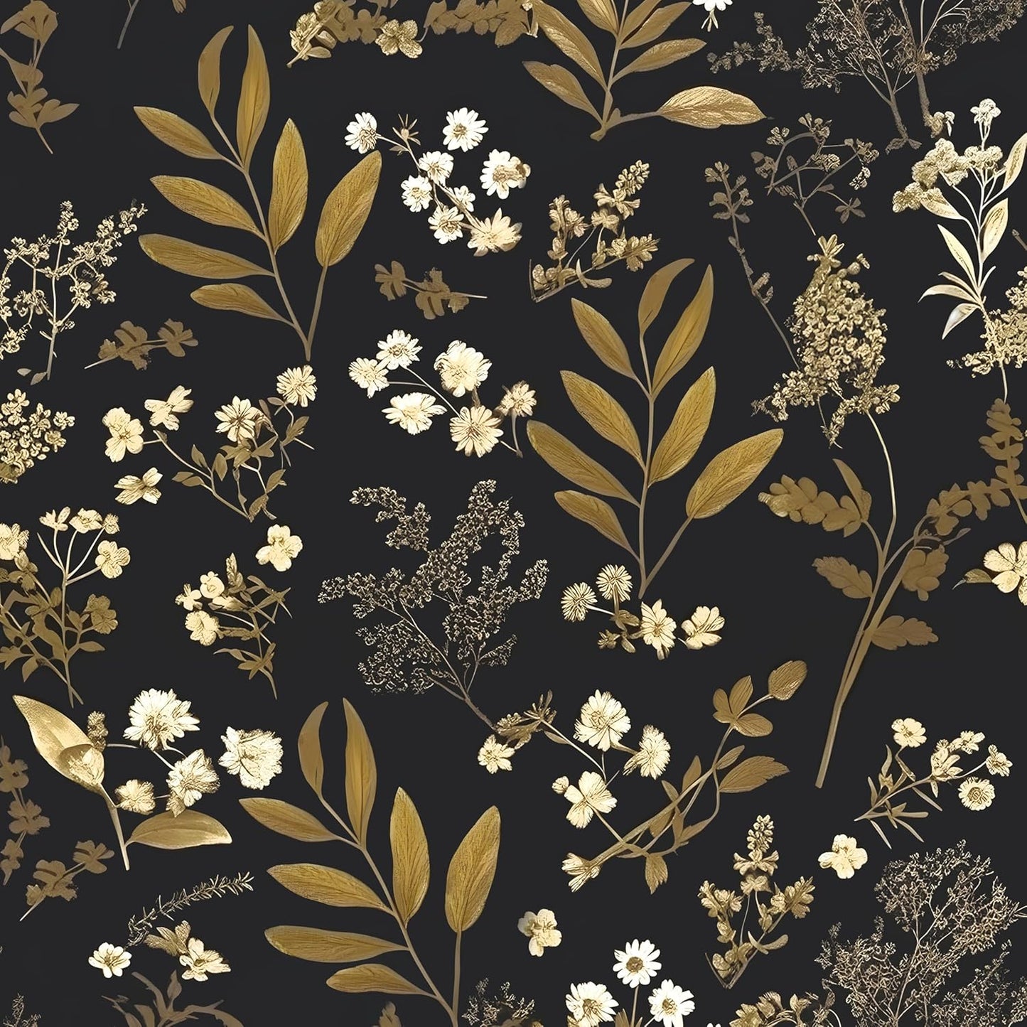 Goth Wallpaper Peel and Stick Dark Floral Wallpaper 17.5'' x 393'' Gold Leaf Contact Paper Vinyl Waterproof Self Adhesive Boho Botanical Wall Paper for Bedroom Cabinet Décor