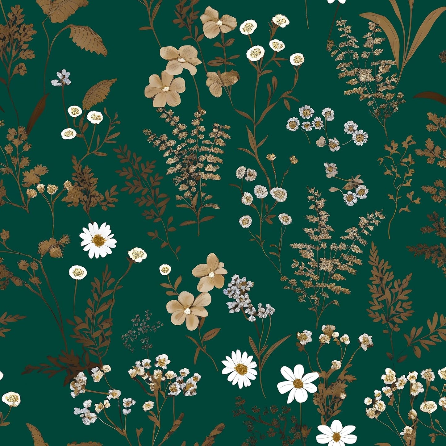 Goth Wallpaper Peel and Stick Dark Floral Wallpaper 17.5'' x 393'' Gold Leaf Contact Paper Vinyl Waterproof Self Adhesive Boho Botanical Wall Paper for Bedroom Cabinet Décor