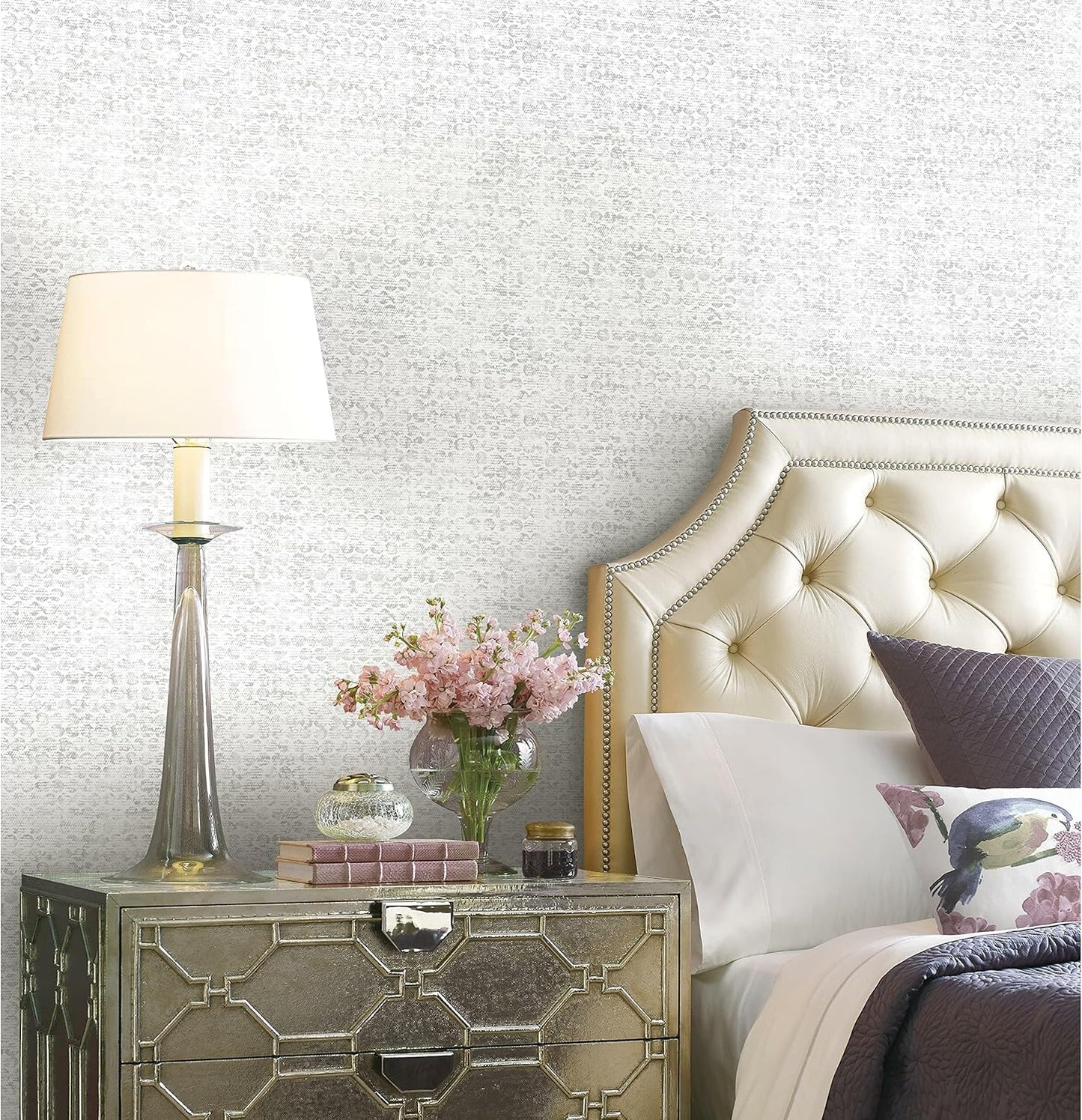RoomMates RMK12212PLW Nikki Chu White and Gray Ulo Textured Peel and Stick Wallpaper, Roll