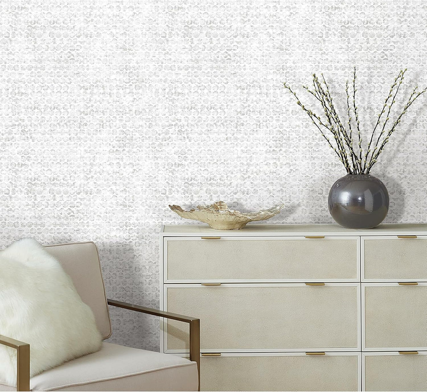 RoomMates RMK12212PLW Nikki Chu White and Gray Ulo Textured Peel and Stick Wallpaper, Roll