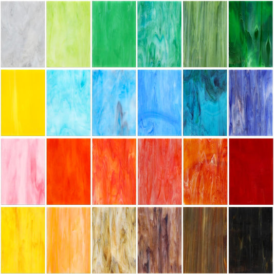 Treela 24 Pcs Stained Glass Sheets 4 x 6 Inch Rainbow Stained Glass Supplies for Craft Projects Variety Mosaic Art Mixed Color Iridescent DIY Home Decor(Colorful)