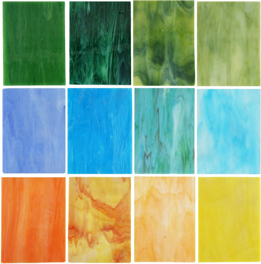 Lanyani (10 Sheets) Variety Stained Glass Sheets Pack, 4 x 6 inch Large Cathedral Glass Mosaic Tiles for Crafts, Mixed Opaque