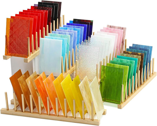 50pcs Vibrant Stained Glass Sheets - 4x6 Inches, Art Glass Packs for DIY Craft Mosaic Projects - Iridescent, Opaque & Transparent