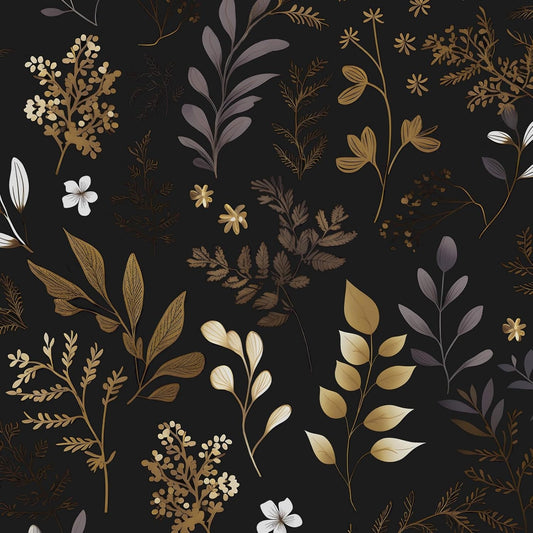 Dark Black Yellow Wallpaper Peel and Stick Boho Contact Paper Vintage Leaves Floral Wallpaper for Shelves Liner Cabinet Home Decor Wall Mural Vinyl Removable 17.5 x 393.5In