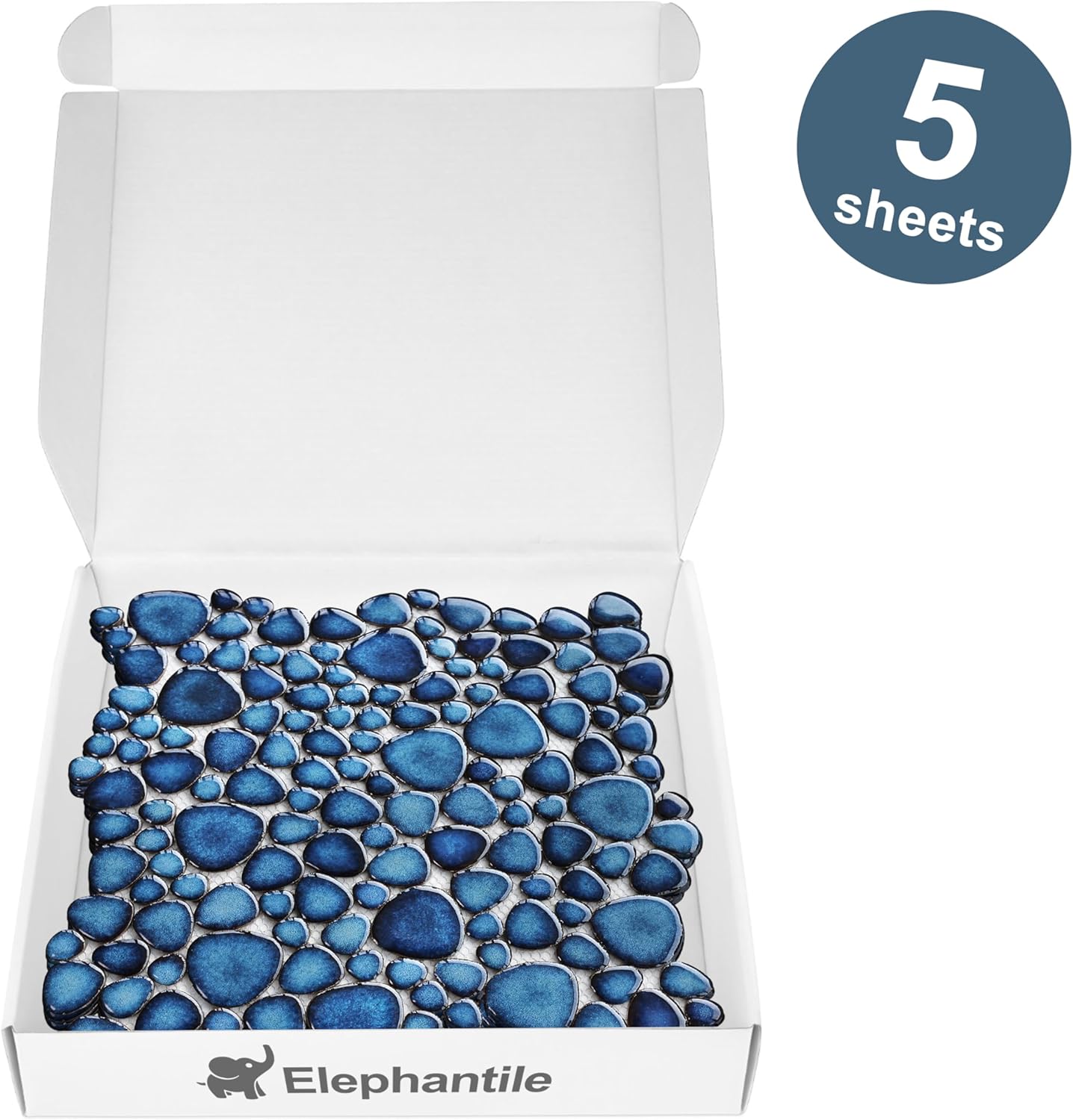 Cobalt Blue Pebble Tiles for Shower Floor Bathroom Floor Wall Mosaic Tile [Set of 5 Sheets]
