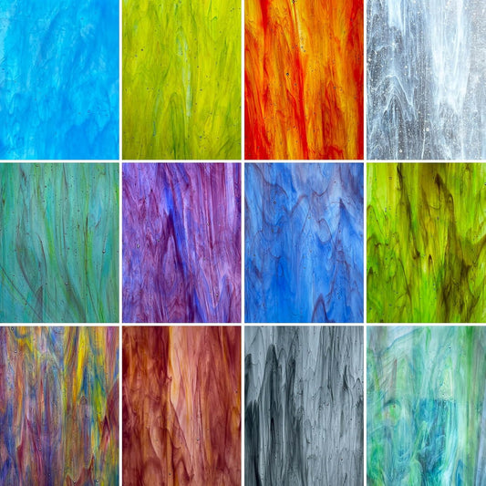 LITMIND 12 Sheets Smooth Translucent Texture Stained Glass Variety Pack - 6x4 Inch Assorted Cathedral Art Glass for Crafts & Stunning Mosaic Projects with Mist Pattern