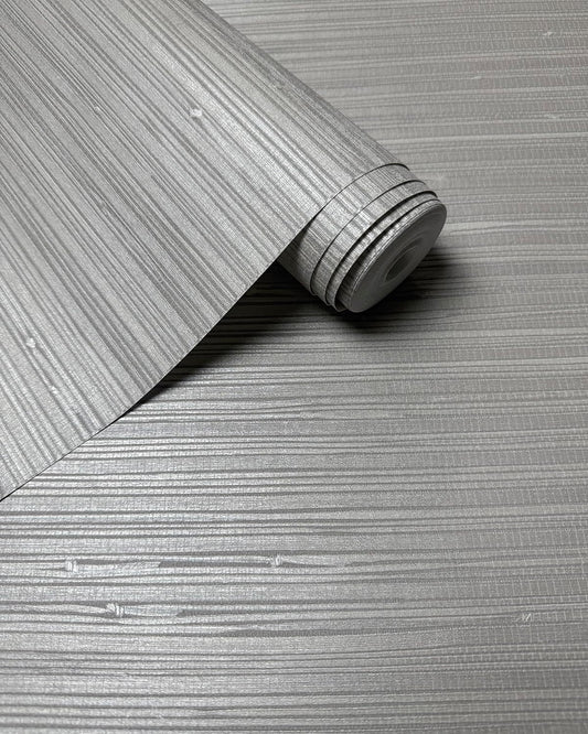 Faux Grasscloth Wallpaper with Metallic Accents Thick Vinyl Embossed Wallpaper 20.8 in X 393.0 in, Silver Grey