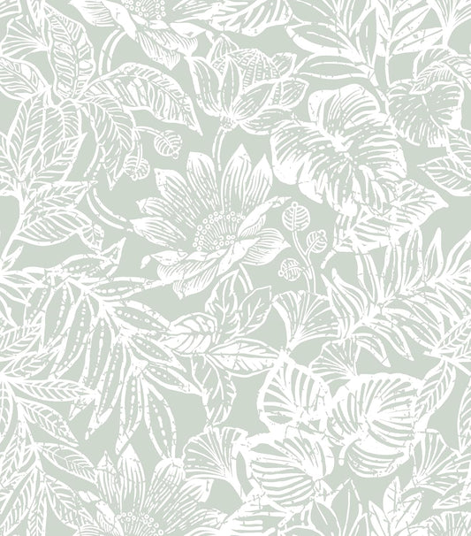 CiCiwind Peel and Stick Wallpaper Green and White Floral Removable Self Adhesive Modern Contact Paper Tropical Leaf Wall Paper Bathroom Bedroom Laundry Room Papel Tapiz para Pared 17.3"×78.7"
