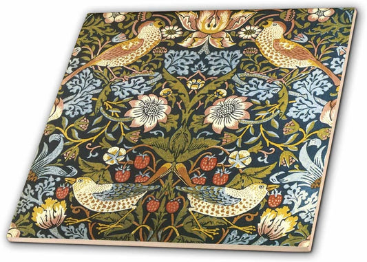 3dRose William Morris Strawberry Thief Pattern - Ceramic Tile, 6-Inch (ct_219390_2),Multicolor