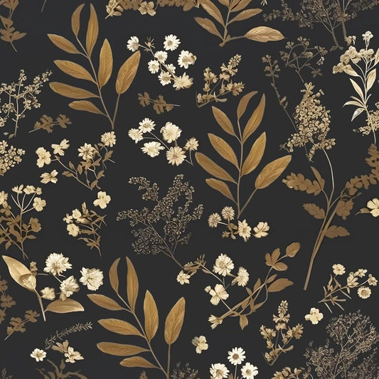 Goth Wallpaper Peel and Stick Dark Floral Wallpaper 17.5'' x 393'' Gold Leaf Contact Paper Vinyl Waterproof Self Adhesive Boho Botanical Wall Paper for Bedroom Cabinet Décor