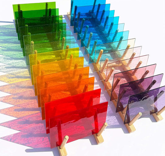 LITMIND 24 Sheets Transparent Stained Glass Variety Pack – Vibrant Rainbow Mix 6 x 4 Inch Smooth Art Glass for Suncatchers, Mosaics & DIY Crafts