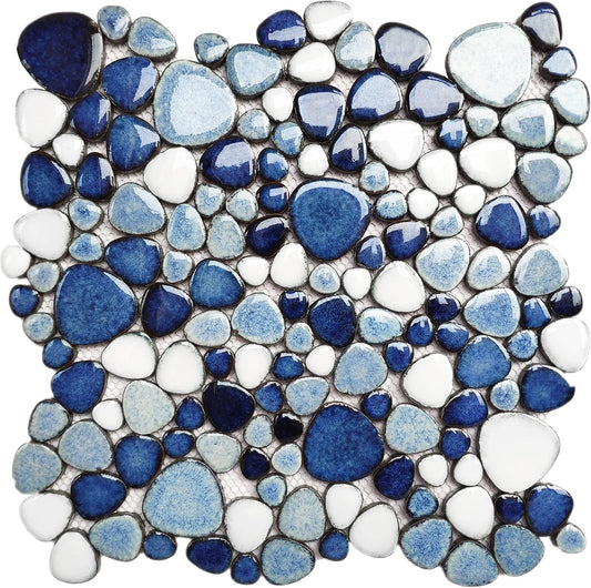 Blue Shower Floor Pebbles Tile Bathroom Mosaic Backsplash Wall Tiles (5 Sheets)