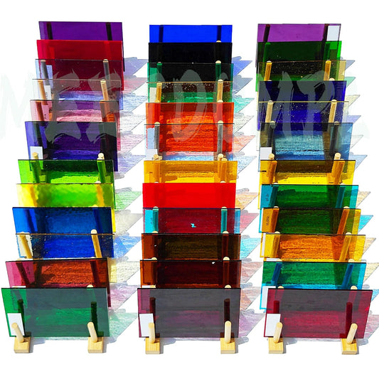 36 Pcs 4"x6" Stained Glass,Stained Glass Kit,Transparent Cathedral Stained Variety Pack，for The Rainbow Suncatcher,Stained Window,Mosaic Crafts,Treasure Trove of Vibrant Colored (1)