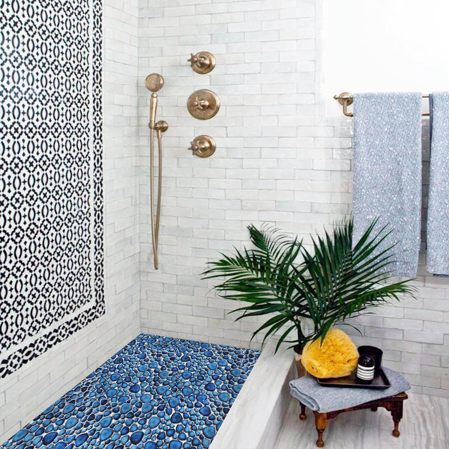 Cobalt Blue Pebble Tiles for Shower Floor Bathroom Floor Wall Mosaic Tile [Set of 5 Sheets]