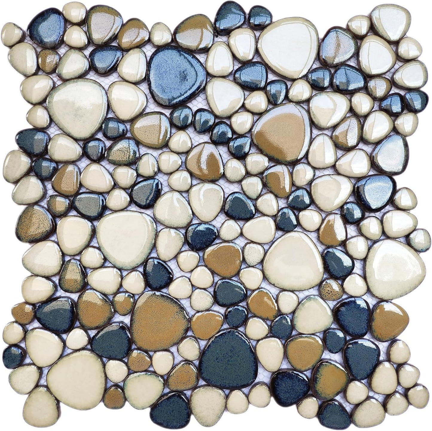 Cobalt Blue Pebble Tiles for Shower Floor Bathroom Floor Wall Mosaic Tile [Set of 5 Sheets]