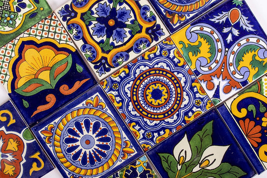 Authentic Mexican Talavera Ceramic Tiles 4x4 Hand Painted, Customize Your Walls, Counter Tops, backsplash with Assorted Designs Set of 9 (Not Stickers)