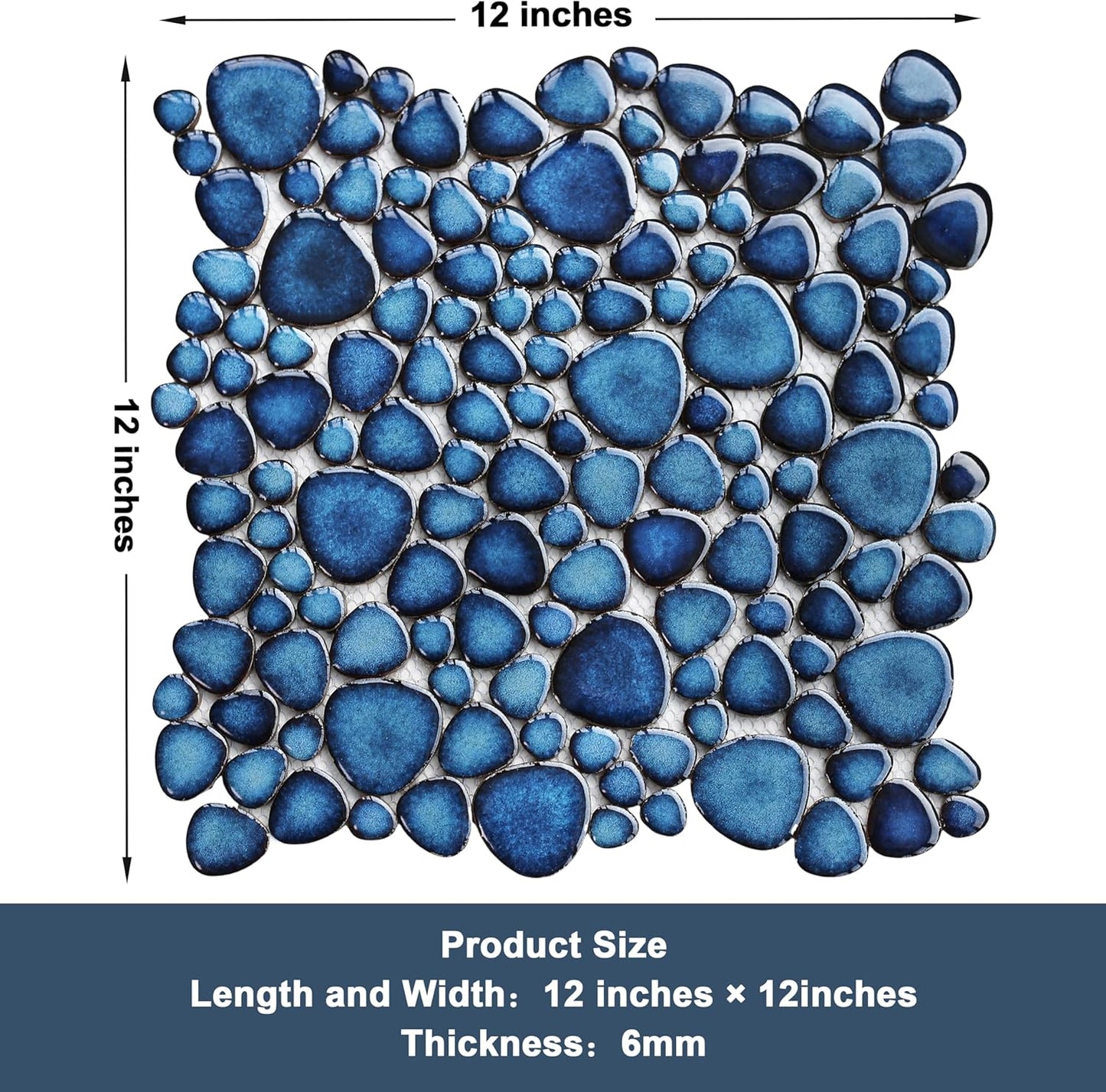 Cobalt Blue Pebble Tiles for Shower Floor Bathroom Floor Wall Mosaic Tile [Set of 5 Sheets]
