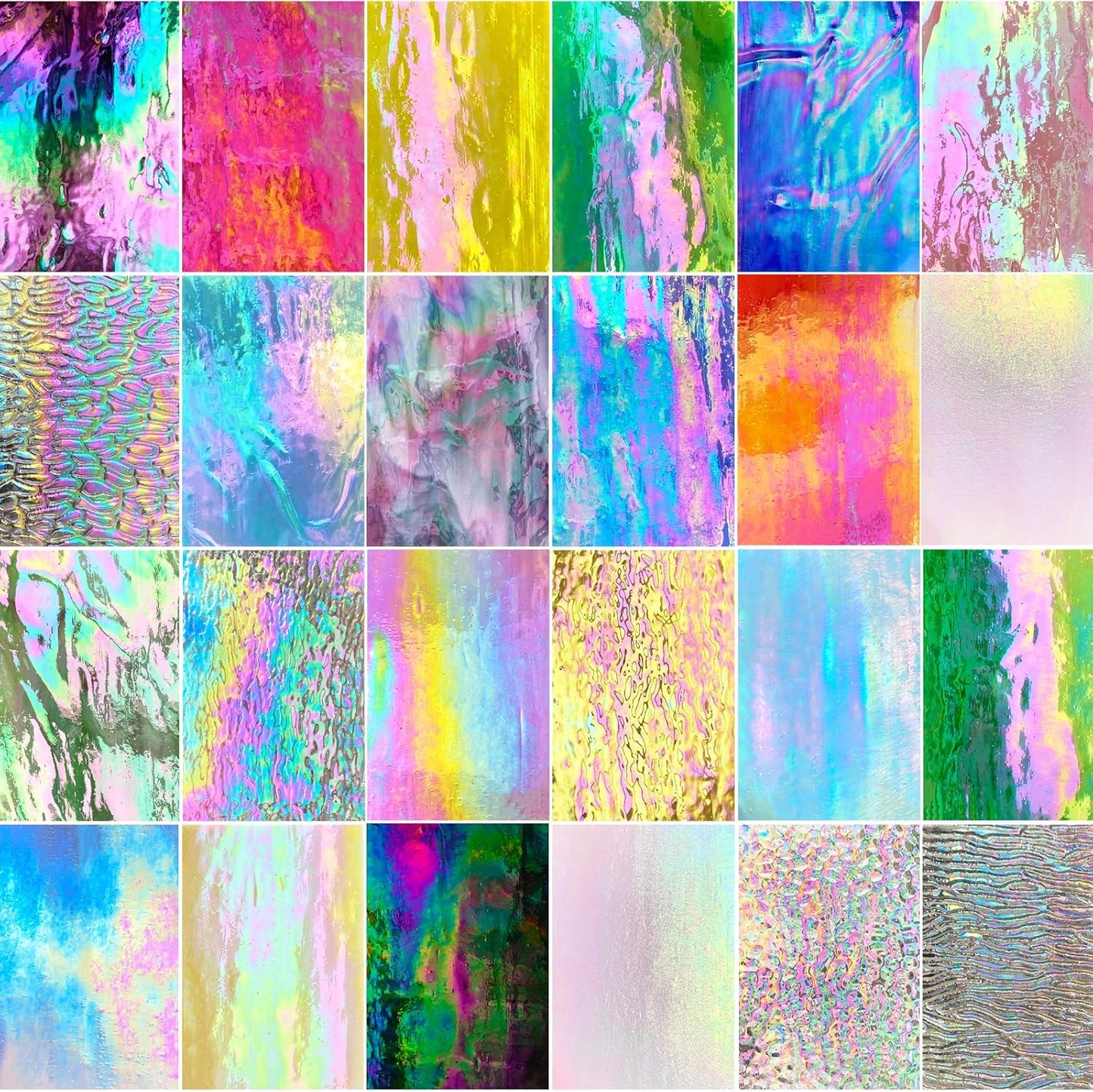 ILLUCKAI 24 Sheets Transparent Stained Glass Sheets Variety Pack, 4 X 6 inch Cathedral Art Glass Mosaic Tiles for Home Decor, Stained Glass Supplies for Projects and Crafts