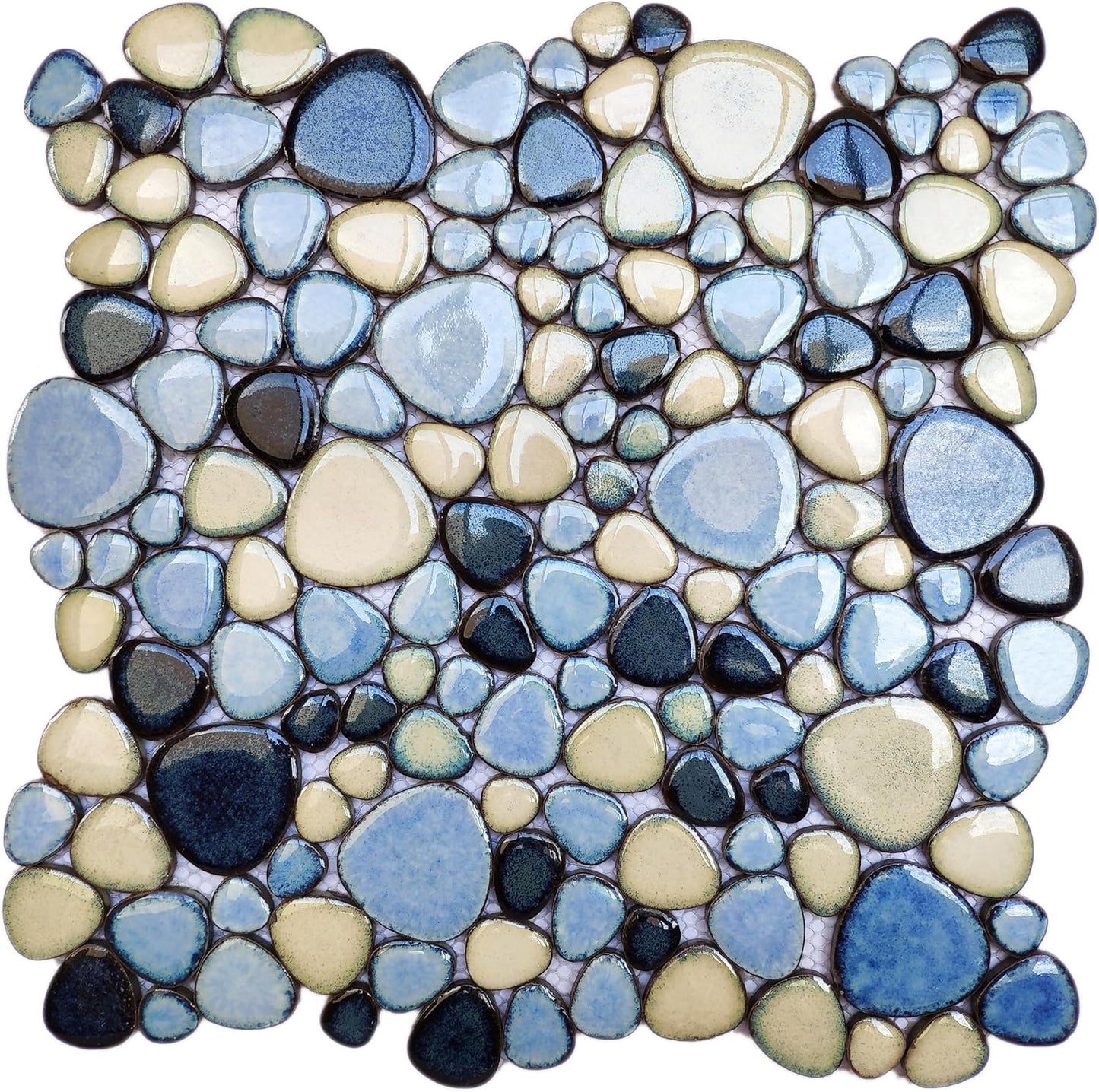 Cobalt Blue Pebble Tiles for Shower Floor Bathroom Floor Wall Mosaic Tile [Set of 5 Sheets]