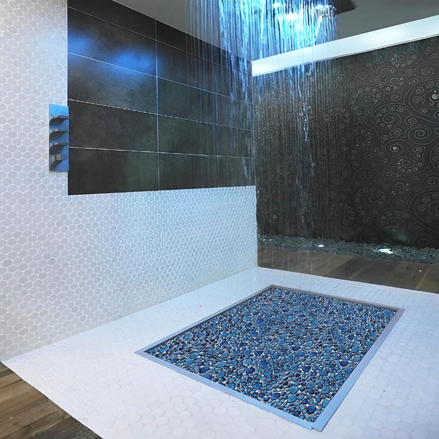 Cobalt Blue Pebble Tiles for Shower Floor Bathroom Floor Wall Mosaic Tile [Set of 5 Sheets]